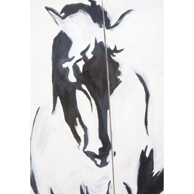 Emily Powell Black & White Abstract Horse Painting Triptych Set of 3