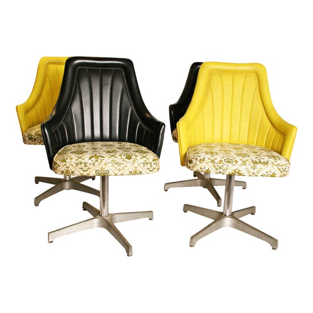 Vintage Yellow Vinyl Dining Chairs - Set of 4 | Chairish
