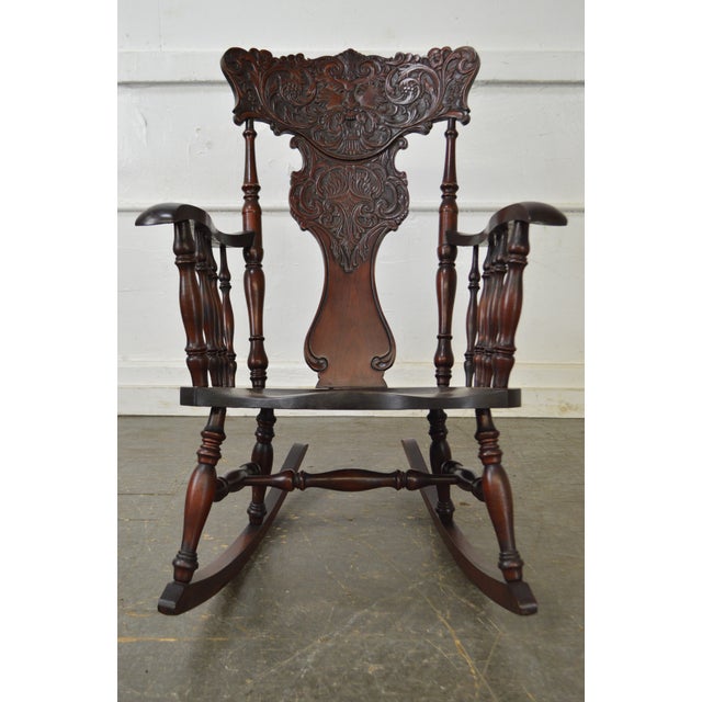 Antique Carved Mahogany Northwind Rocker Rocking Chair Chairish