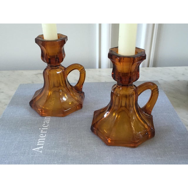 MidCentury Amber Glass Candle Holders A Pair Chairish