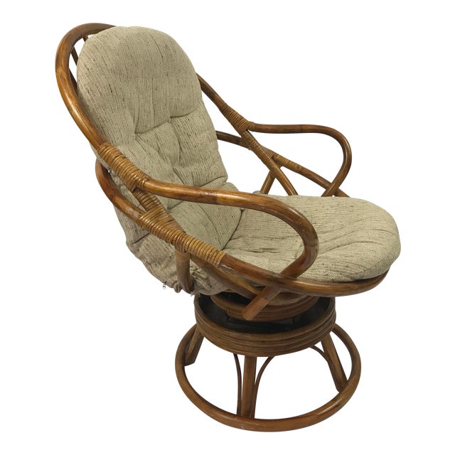 Vintage Rattan Swivel Rocker Lounge Chair | Chairish