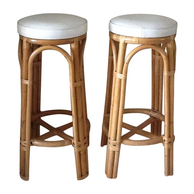 Vintage Bamboo Rattan Bar Stools A Pair Chairish