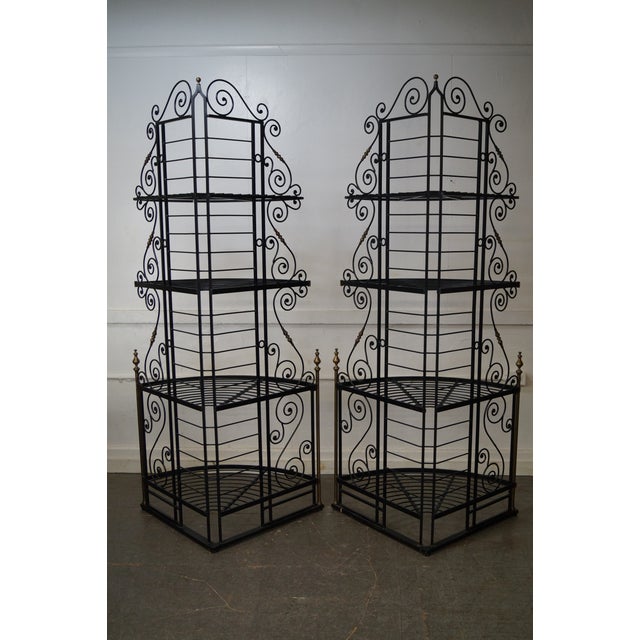 Vintage Pair of Quality French Country Black Iron & Brass Corner Bakers