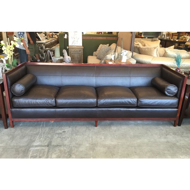 Baker Archetype Wood Banded Black Leather Sofa Chairish