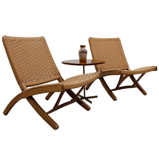 Hans Wegner Style Danish Cord Folding Chairs S/2 Chairish