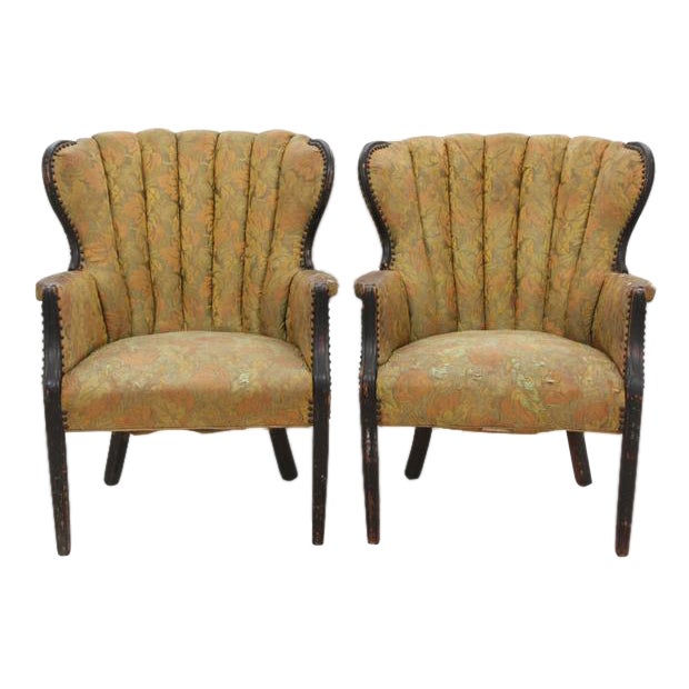 Channel Tufted Wingback Chairs - a Pair | Chairish