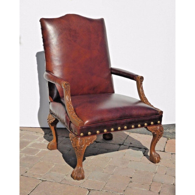 Gorgeous Sam Moore Burgundy Leather Arm Chair | Chairish