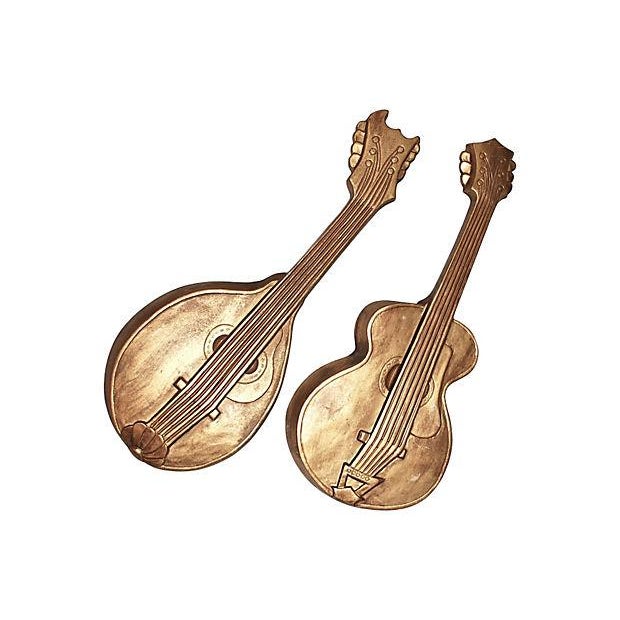 Guitar and Mandolin Brass Wall Art, 1960s Chairish
