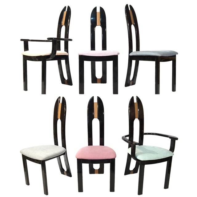 80 s Black Lacquer Italian Dining Chairs by Pietro