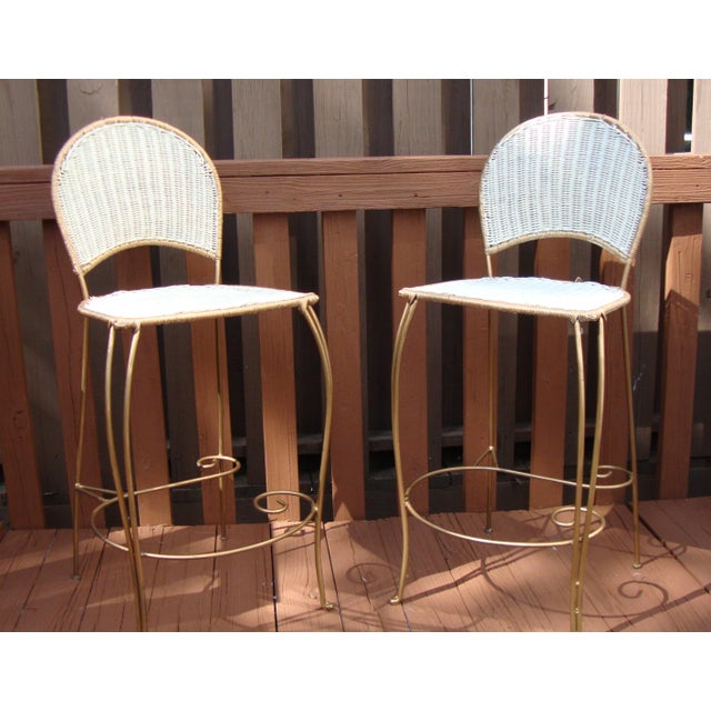 Gilt Wicker Wrought Iron Bar Stools A Pair Chairish