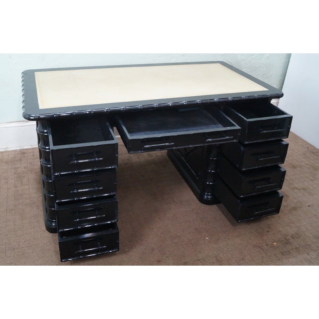 Ebonized Lacquer Faux Bamboo Leather Top Desk Chairish