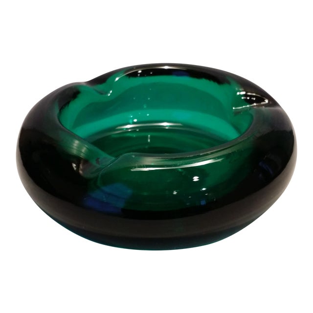 1960s Vintage Heavy Green Glass Ashtray Chairish