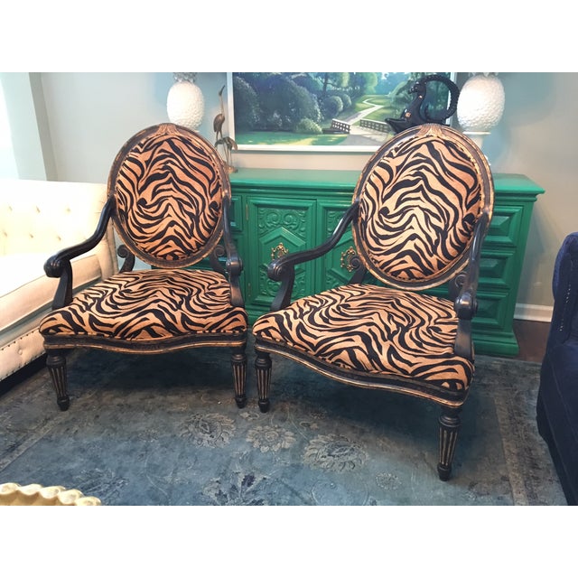 Tiger Print French Quarter Arm Chairs - a Pair | Chairish