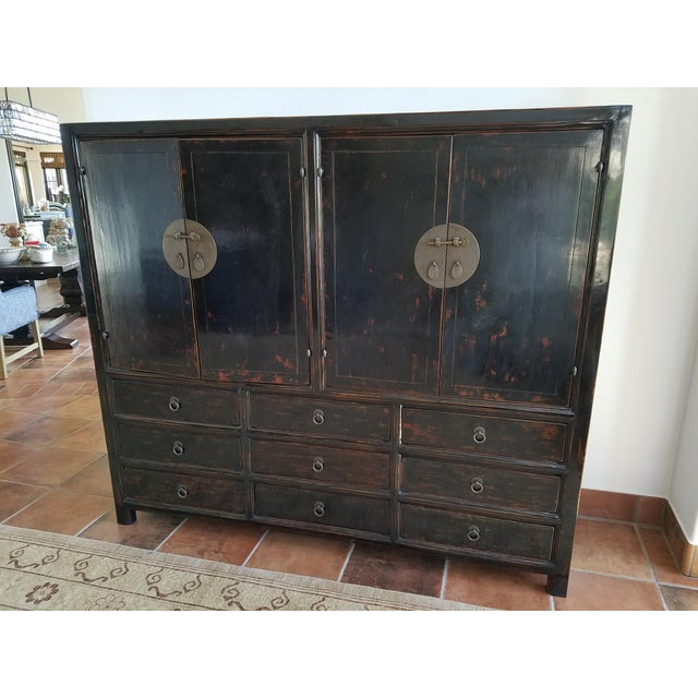 Asian Black Lacquer Chinese Cabinet  Chairish