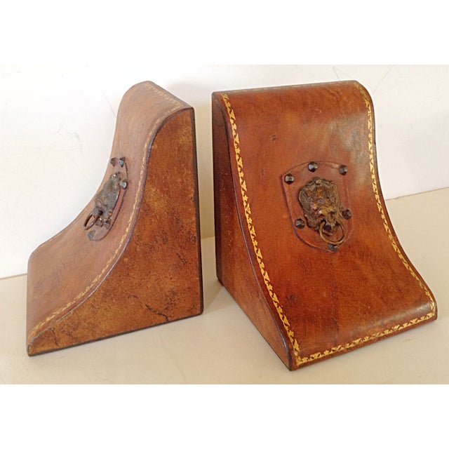 Leather Lion Head Bookends Pair Chairish