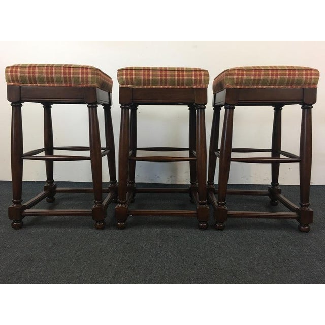 Fremarc Designs Plaid Upholstered Wood Bar Stools Set of 3 Chairish