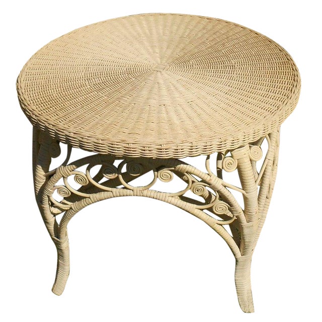 Vintage Wood And Wicker End Table Chairish