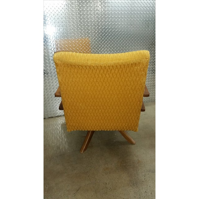 MCM Gold Chenille and Wood Swivel Lounge Chair Chairish