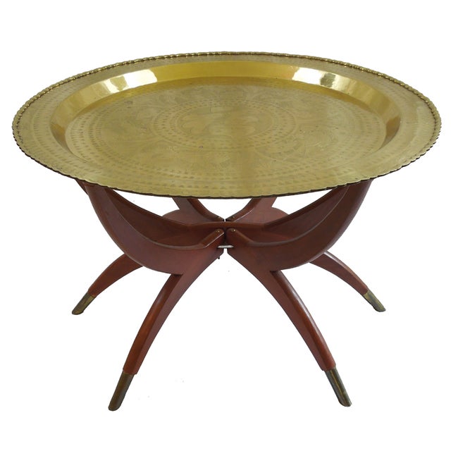 Mid-Century Moroccan Style Brass Tray Table | Chairish