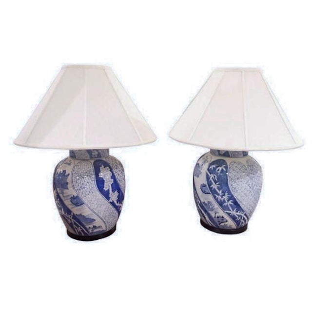Large Pair, Vintage Blue & White Ginger Jar Lamps Chairish