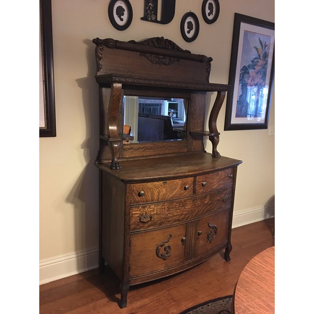 Antique Tiger Oak Sideboard & Mirrored Hutch Chairish