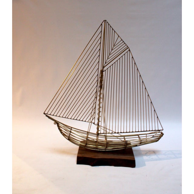 C. Jere Wire Boat Sculpture With Walnut Stand Chairish