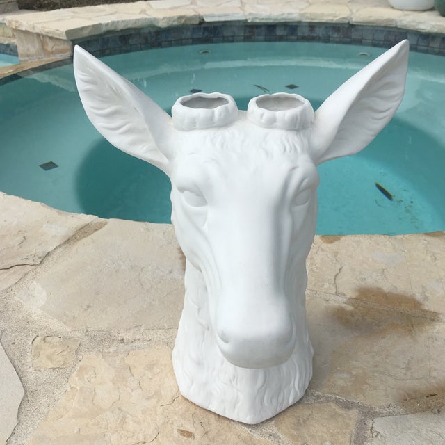 Bisque White Ceramic Deer Head Vase Chairish