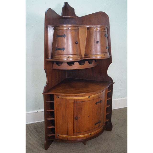 Vintage Oak Barrel Corner Bar Cabinet | Chairish