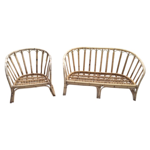 Vintage Rattan Love Seat and Chair Set Chairish