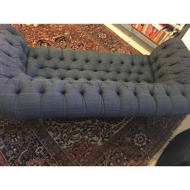 Navy Blue Linen Chesterfield Sofa | Chairish