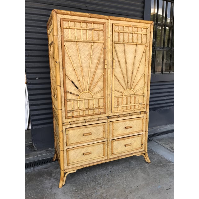 Vintage Rattan Burnt Bamboo Armoire Chairish