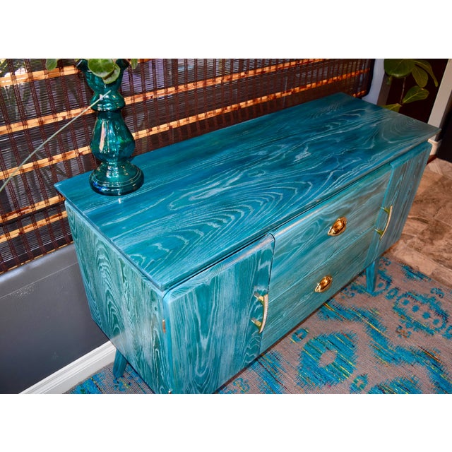 Turquoise MidCentury Cerused Credenza Chairish