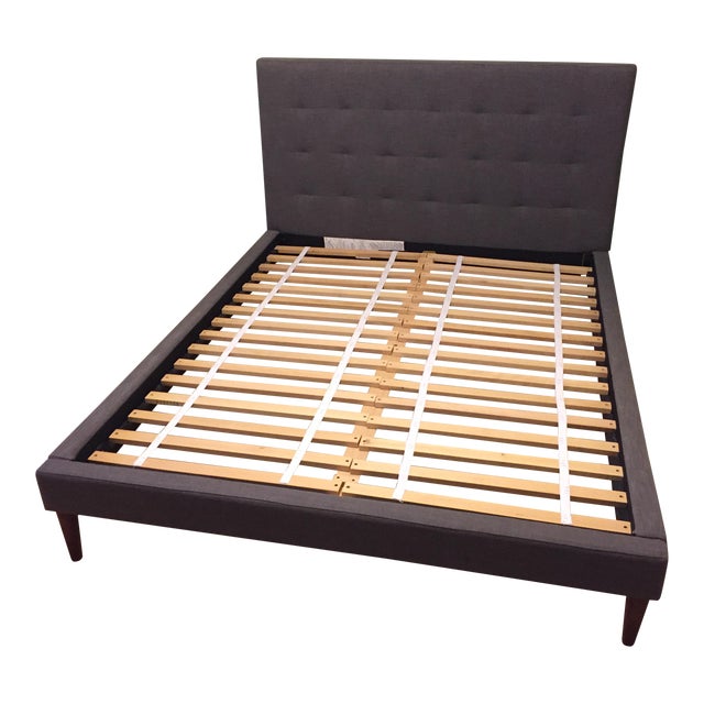 West Elm MidCentury Tufted Headboard & Frame Queen Bed Chairish