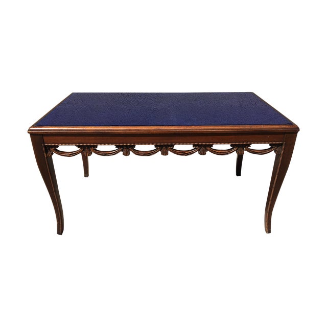 Art Deco Coffee Table with Blue Silverlast Glass Chairish