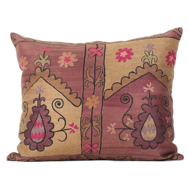 Vintage Bohemian Silk & Cotton Embroidered Pillow Chairish