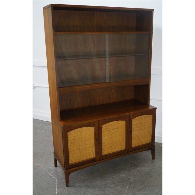 Vintage Danish Modern Walnut Cane Door Bookcase Chairish