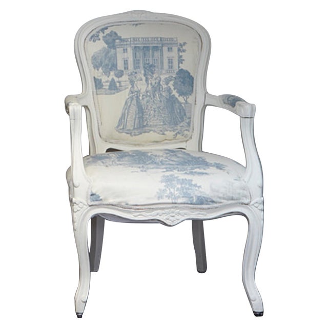 French Louis Blue Cream Toile XVStyle Arm ChaiR Chairish