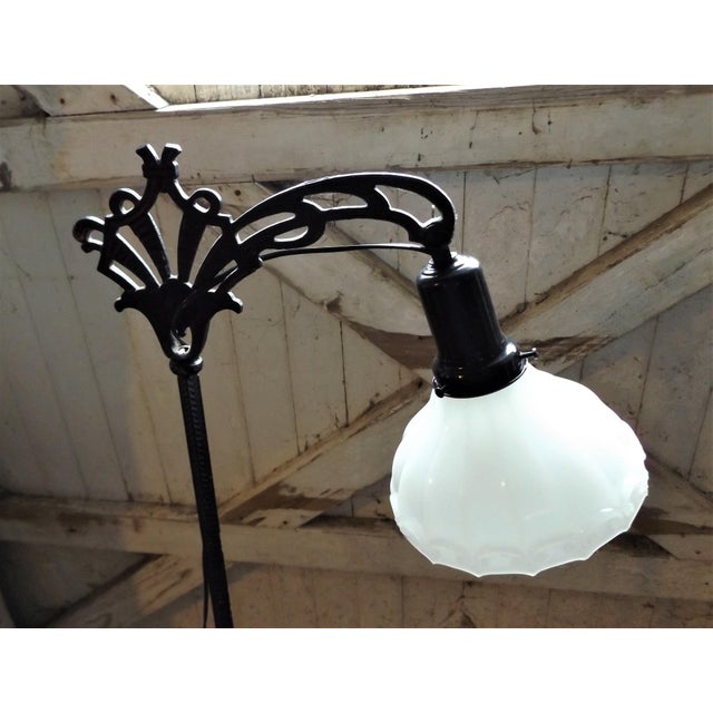 Antique Iron Bridge Floor Lamp & Milk Glass Shade Chairish