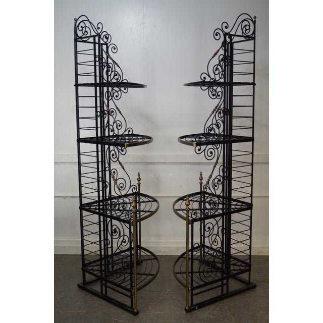 Vintage Pair of Quality French Country Black Iron & Brass Corner Bakers