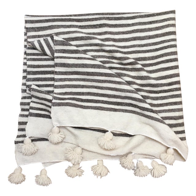 Handmade Moroccan Wool Throw With Pom Poms Chairish