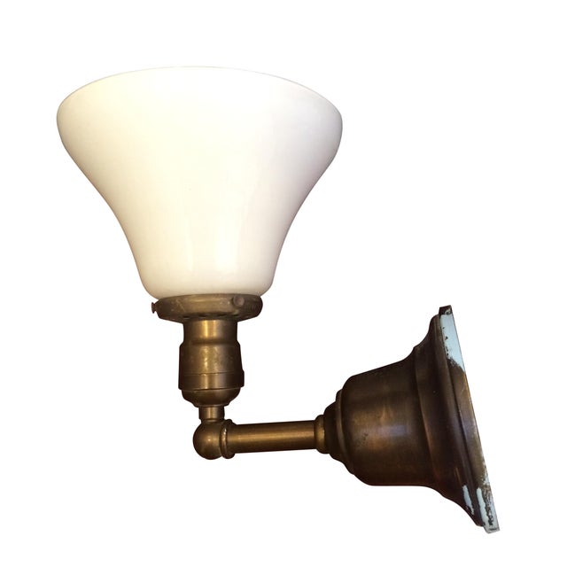 Library Style Brass Wall Sconce W Milk Glass Shade Chairish