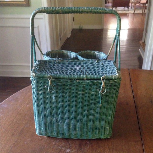 Vintage Green Wicker Picnic Basket Chairish