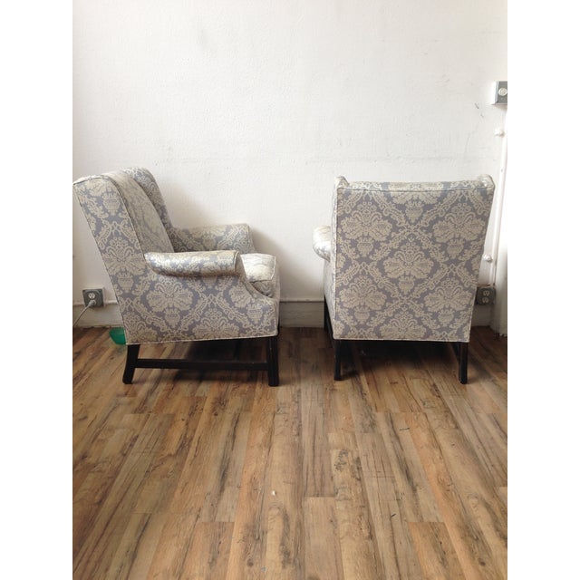 Light Blue Damask Wingback Chairs A Pair Chairish