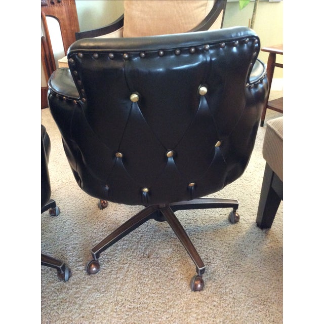 Vintage MCM Black Vinyl Swivel Chairs Pair Chairish