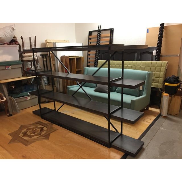 Black Wrought Iron & Wood Shelf Unit Chairish