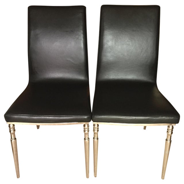 Black Leather & Chrome Dining Chairs Pair Chairish