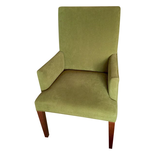 Crate & Barrel Green Linen Highback Arm Chair Chairish