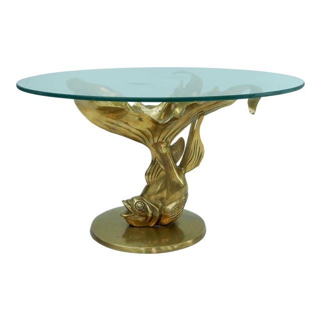 Brass & Glass Koi Fish Coffee Table | Chairish