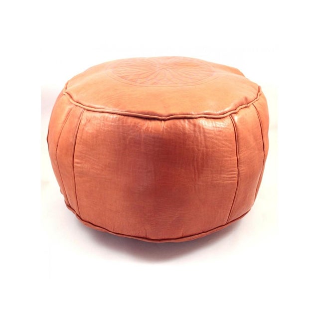 Orange Leather Moroccan Pouf Ottoman Chairish