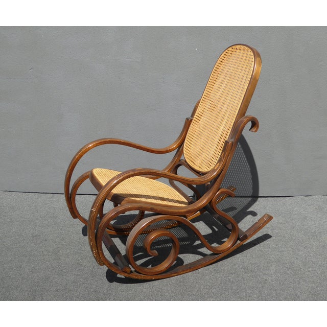 Bentwood Cane Back Rocking Chair In The Style of Michael Thonet | Chairish